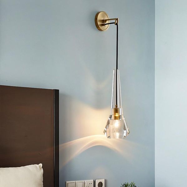 

luxury crystal wall lamp all copper bedroom bedside lamp postmodern designer corridor study living room wall lights