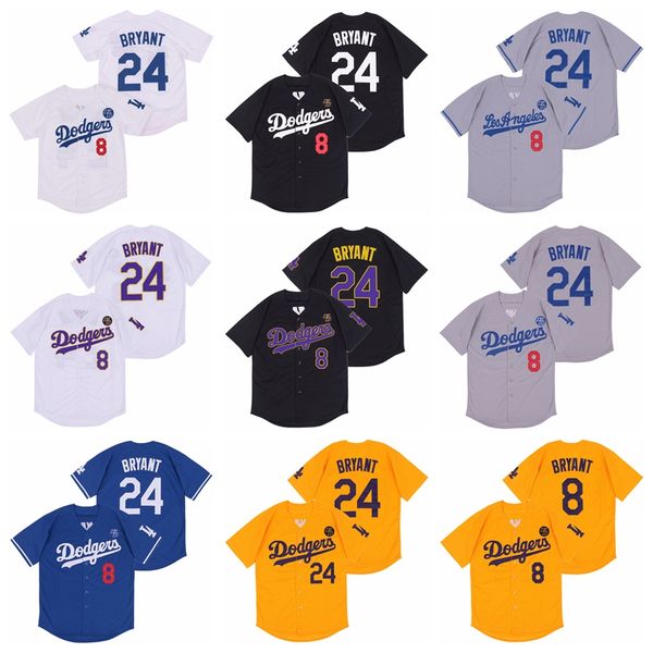 

los angeles 8 bryant baseball jerseys 24 men pullover breathable pure cotton team color black white blue grey yellow flexbase cool base