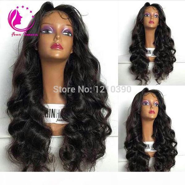 

soft unprocessed brazilian virgin human hair lace front wigs glueless body wave human hair wig with baby hair hip, Black;brown