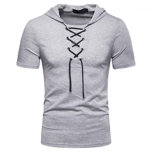 

designer bandage mens new summer soild color mens tshirt fashion hooded breathable short sleeve casual, White;black