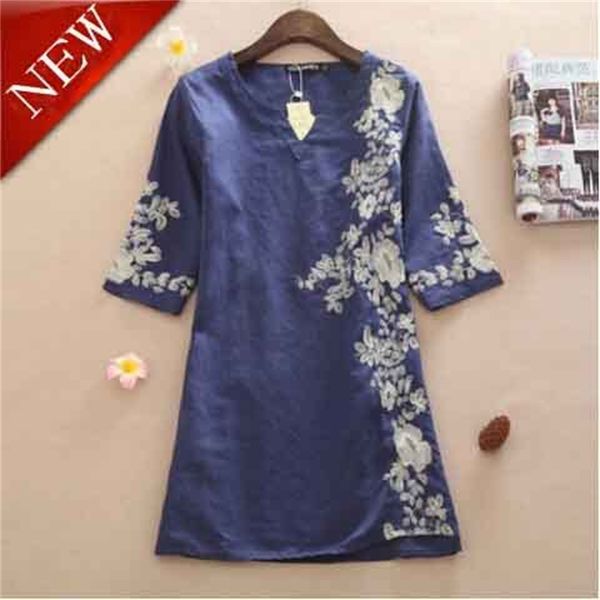 

2021 new new arrival summer dress style linen women's embroidery vestido womens plus size xxxl female fluid dresses vestidos o1eg, Black;gray