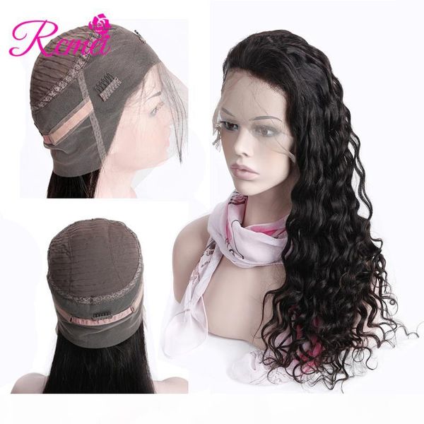 

rcmei good quality 150% density loose wave hair wigs natural color 10-24 inch 360 lace frontal wigs brazilian human hair wigs ship, Black;brown