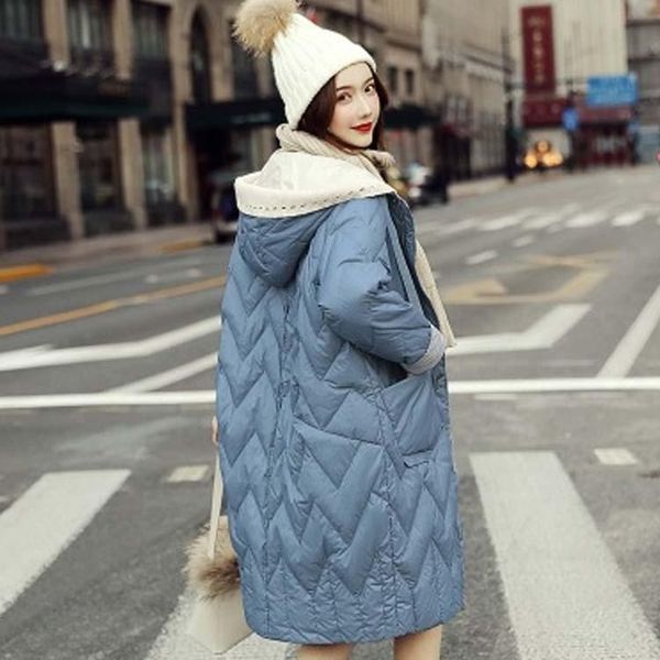 

fnoce 2020 winter new women's white duck down jacket fashion trends solid hooded long sleeve slim warm long down parka jacket, Black