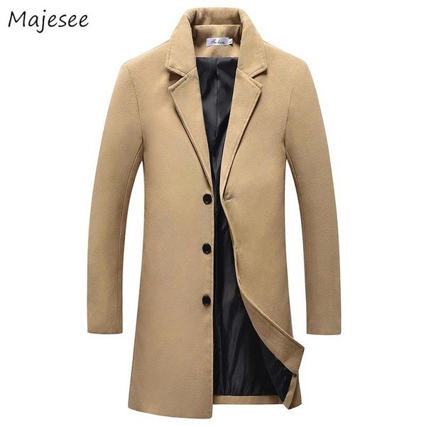 

men's wool & blends men coats single breasted solid winter mens trench coat jacket warm plus size males long sleeve overcoat ch, Black