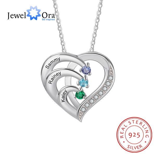 

jewelora 925 sterling silver personalized family name heart necklaces for women customized birthstone engraving mothers necklace q1219, Golden;silver