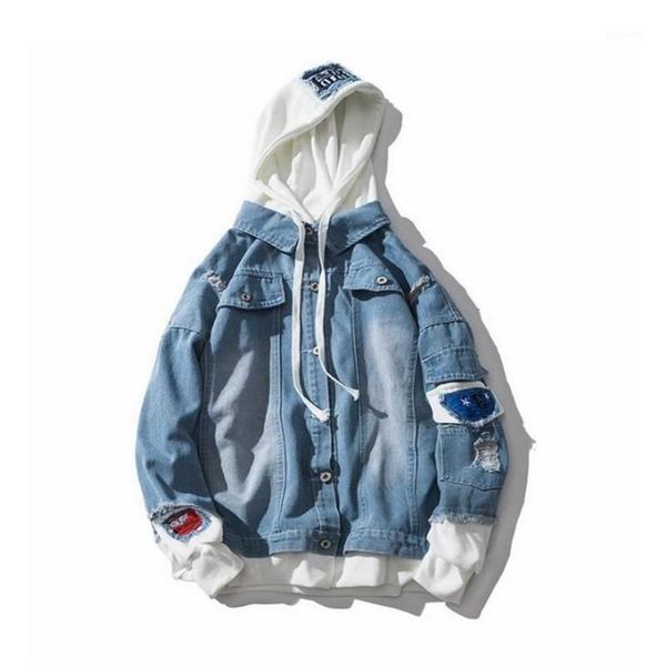 

oversize denim jeans jacket men nice spring mens hooded jackets jeans plus size 2xl hip jacket male clothing1, Black;brown