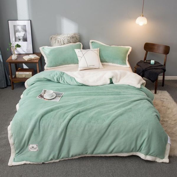 

blankets double layers warm blanket soild color thick for bed plush autumn winter throws cover on the
