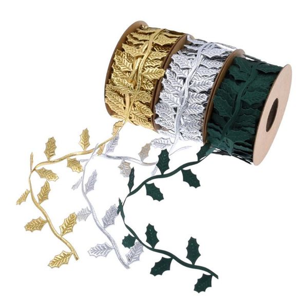 

10m/roll christmas tree decorative leaf ribbon party wedding gift packaging belt gift wrapping ribbon twist ties