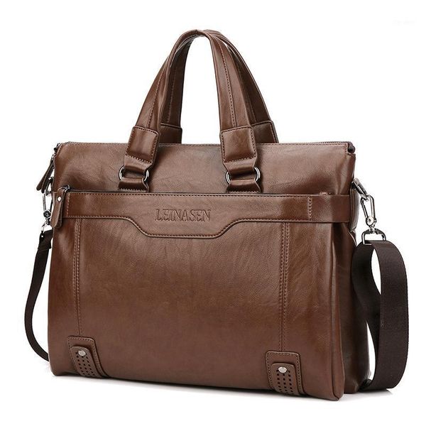 Aktentaschen Männer Aktentasche Geschäfts Weiche Leder Schulter Tasche Messenger Bags Handtasche 14 Zoll Laptop Bolso Hombre Bolsa Masculina 20211