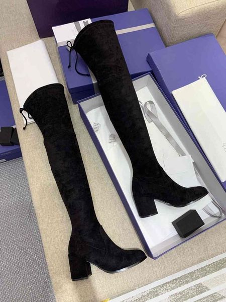 

slim thigh high women boots fashion suede slingback fall winter boots chunky high heels, Black