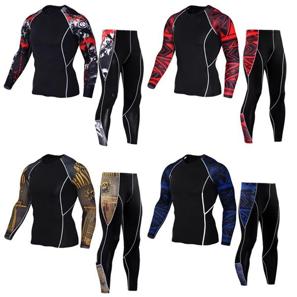 

running sets men's thermal underwear long compression shirt fitness sportswear bodybuilding t, Black;blue