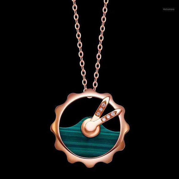 

other 18k gold real diamond women pendant necklaces round clock green opal wedding party engagement anniversary birthday1, Silver