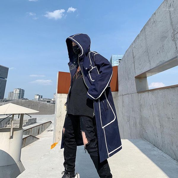 

trench coat men autumn classic long coat men trench solid long windbreaker vintage blends hip hop line dust1, Tan;black