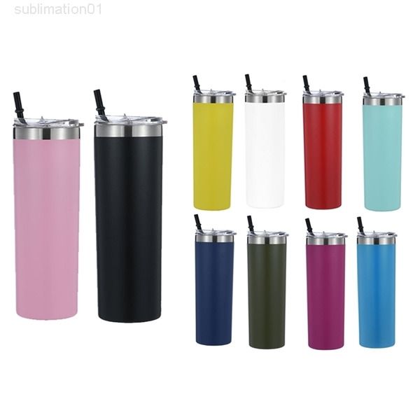 

20oz skinny powder coated tumbler double wall stainless steel straight cups vacuum water bottle coffee beer mugs a05