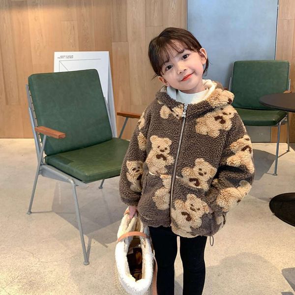

fce coat cartoon bear girls' winter hoodie korean cute children's zipper shirt, Black