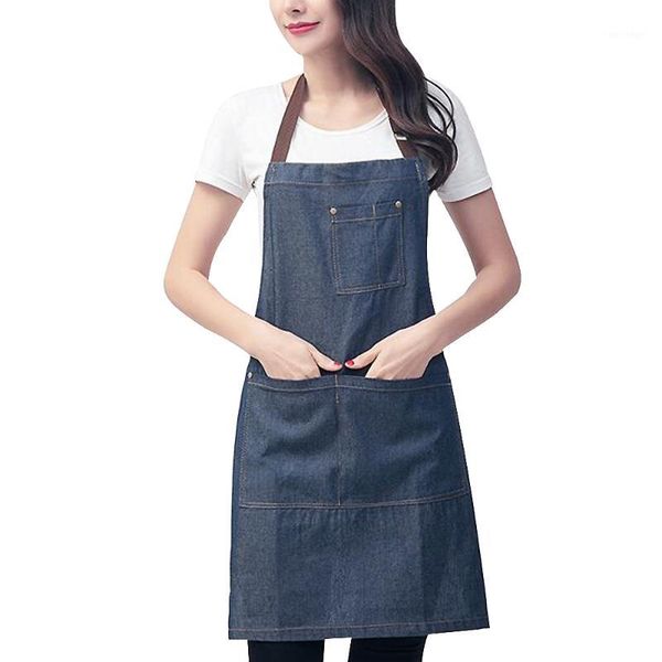 

aprons denim halter apron men women adjustable kitchen with pocket baking chefs cooking household cleaner tool 31