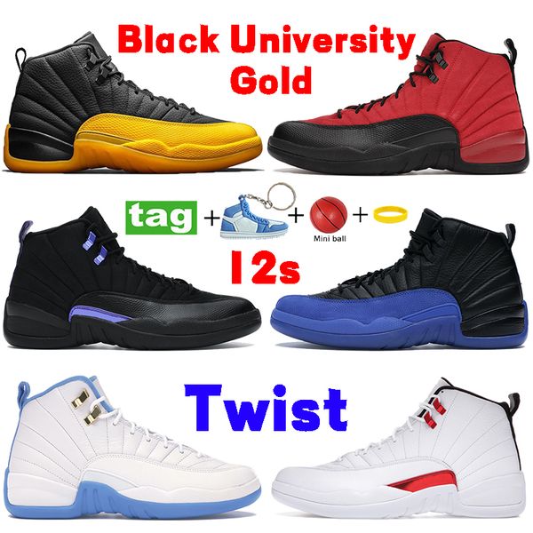 

mens 12s basketball shoes jumpman 12 retro utility indigo black university gold dark concord reverse flu game playoffs fiba sneakers taxi me
