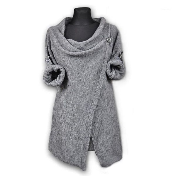 

women autunmn winter solid long sleeve irregular knit casual sweater coat1, White