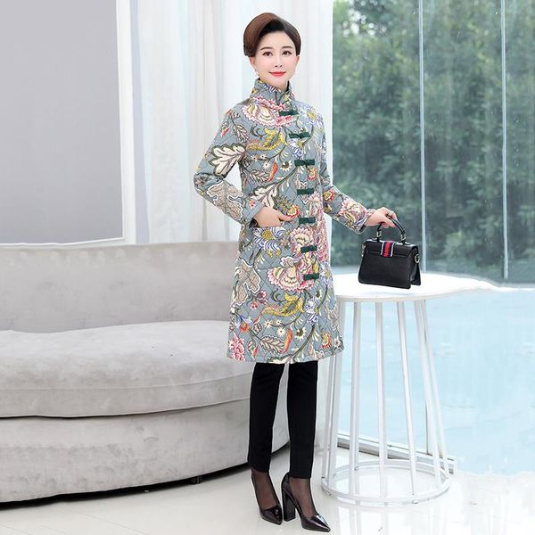 

women's down & parkas winter middle-aged mother cotton coat women single-breasted printed padded thick long-sleeved straight clothing q, Black
