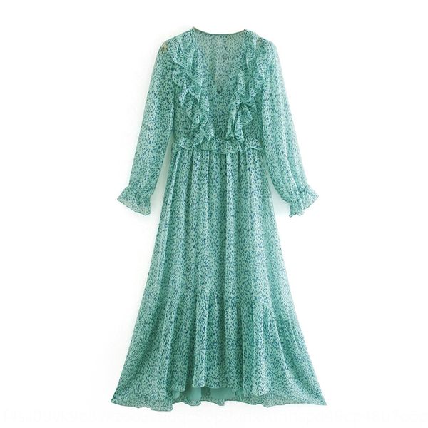 

q3679 women's fashion 2020 summer new v-neck ruffled leopard print long sleeve q3679 women's fashion 2020 summer new dress v-neck, Black;gray