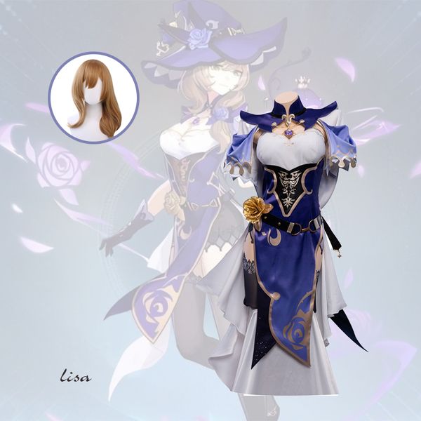 

anime costumes game genshin impact lisa lisa original ver. battle uniform gorgeous outfit halloween genshin impact lisa cosplay wigs, Black