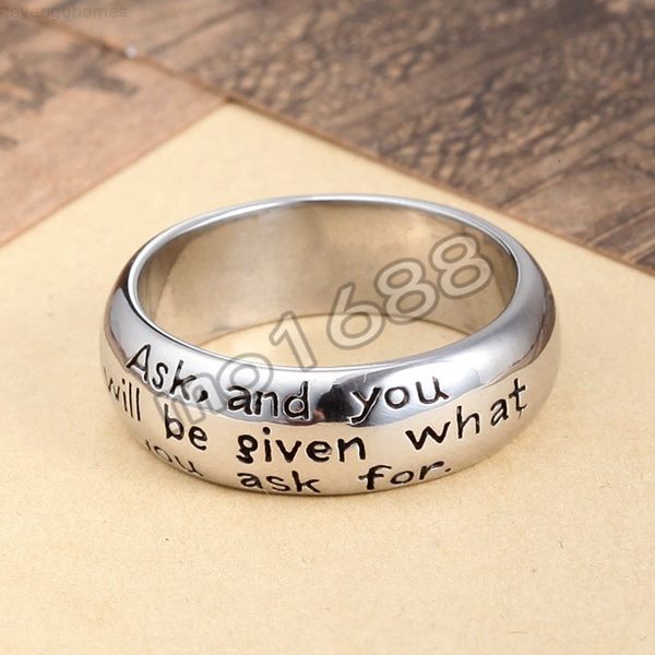 

openwork 361l stainless steel ring silver black motto vintage size 7-13