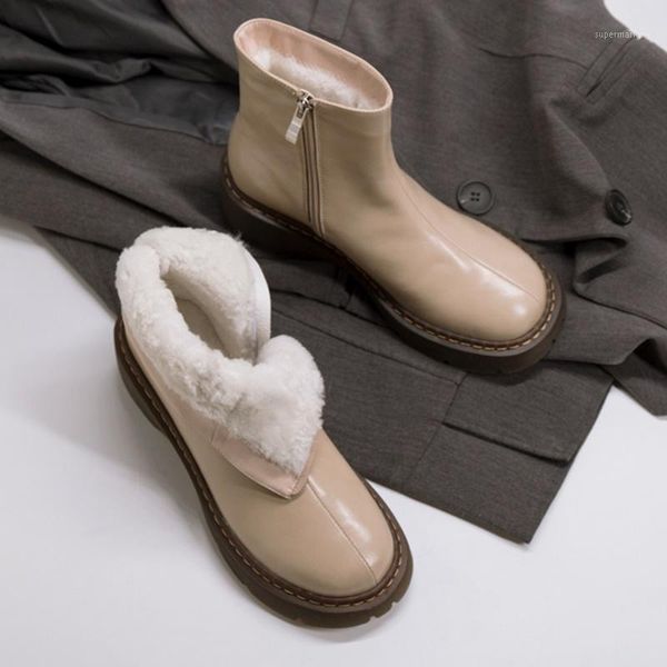 

2021 winter new fashion women short snow boots lamb hair cold resistant warm casual basic zipper black apricot size 34-391