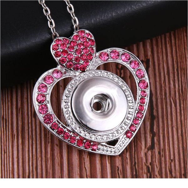 

new snaps jewelry crystal rhinestone heart pendant snap necklace fit 18mm snap button necklace women pendant necklace wi jllmhm, Silver
