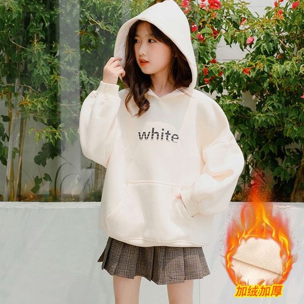 

girls' plush sweater 2020 winter drs new wtern sle middle school hooded net red children's loose pullover lumm, Black