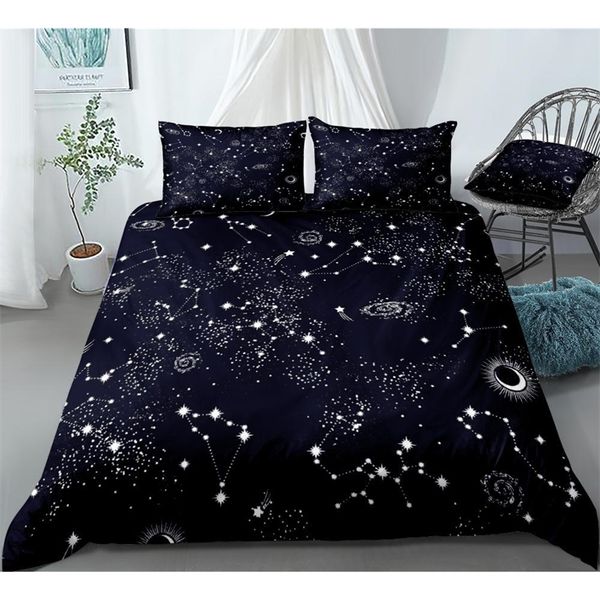 STARS BEDDING STOW Sky Bed Beden Kid Девочка Мальчик Пододеяний Крышка Набор Черный Белый Главная Текстиль Galaxy Bedclothes Мужские Женщины Кровать Комплект 201021