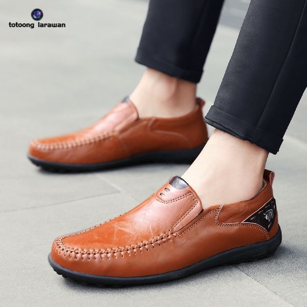 

men loafers fashion men casual leather shoes breathable men boat shoes 009, Black