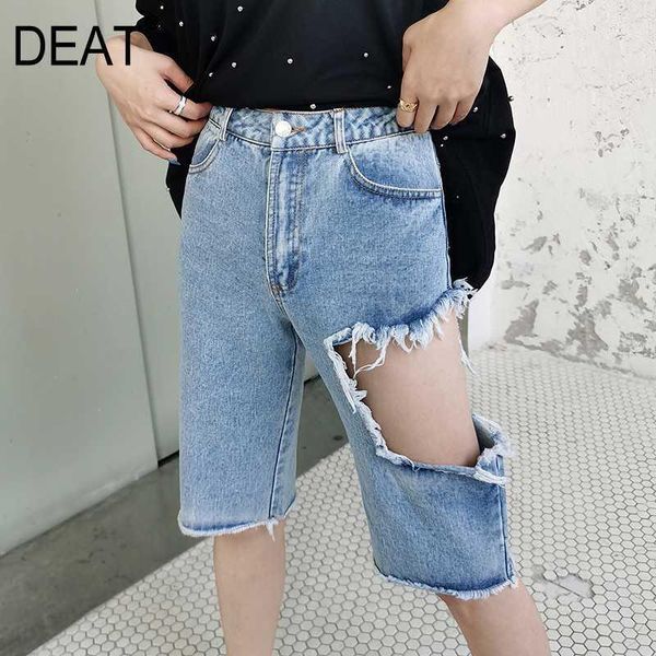 

2020 deat summer fashion denim 2020 high waist light blue washted hollow out broken half length jeans wm94105l1, Black;white