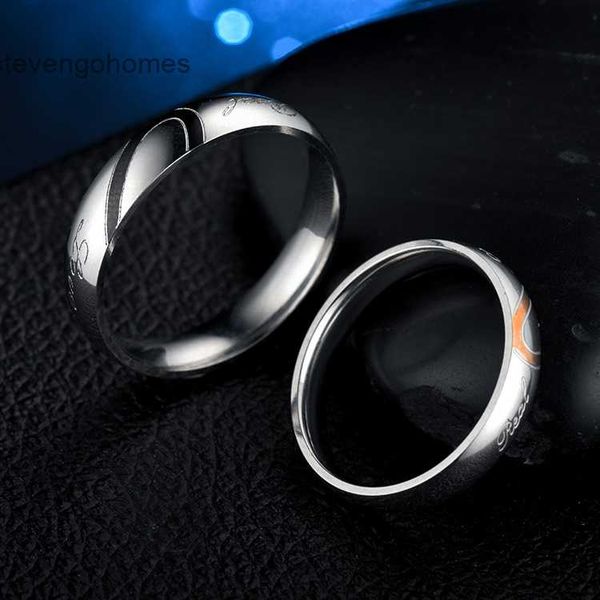 

factorys848couple simple half peach ring heart stainless steel, Silver