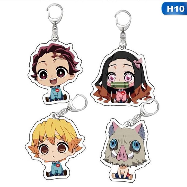 

anime demon slayer kimetsu no yaiba kamado tanjirou cosplay prop keychain kamado nezuko acrylic lovely key chain keyring, Silver