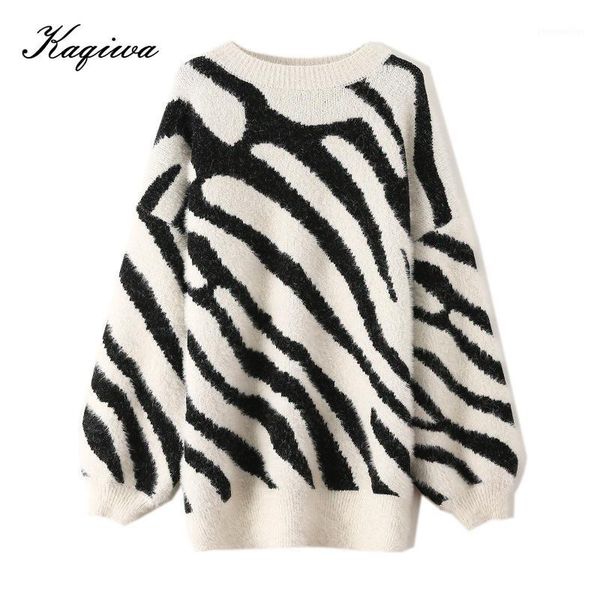 

women's sweaters autumn winter 2021 korean women's round neck slouchy wind irregular stripe long sleeve thick outside knitting swe, White;black