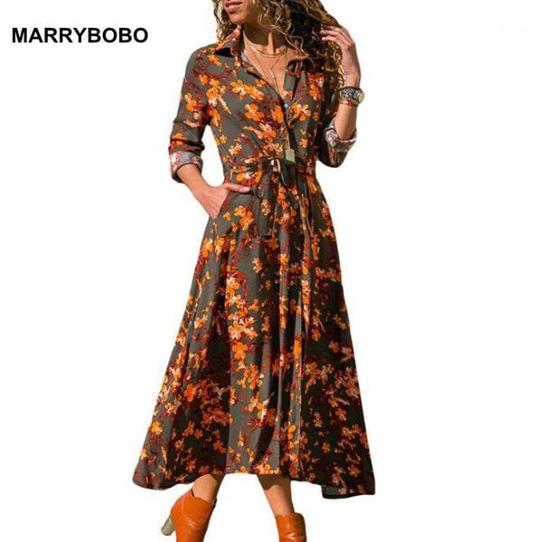 

vintage floral print chiffon dress women autumn v-neck long sleeve boho dress 2020 casual high waist party dresses1, Black;gray
