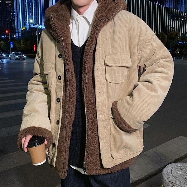 

men's cotton-padded clothes 2020 autumn winter new lamp-wick fake two padded cotton-padded clothes casual youth men's wear, Black