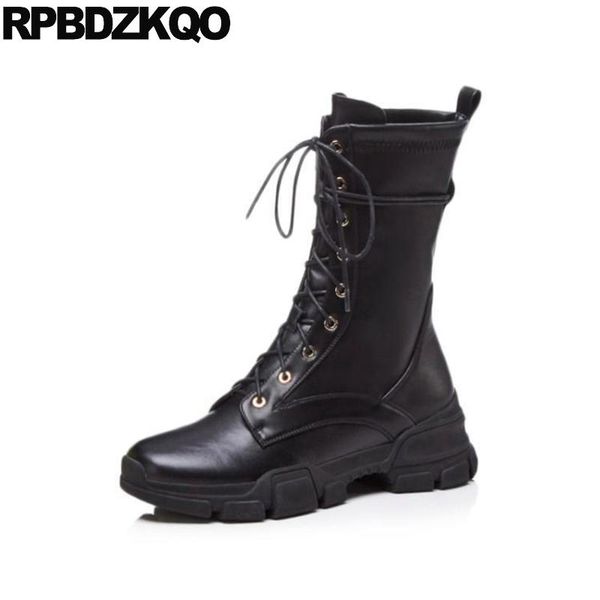 

boots sheepskin black lace up flat suede shoes brand women winter genuine leather army combat casual mid calf sneakers