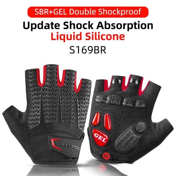 

rockbros cycling gloves half finger shockproof wear resistant breathable mtb road bicycle gloves men women sports bike equipment sqcrqv, Black