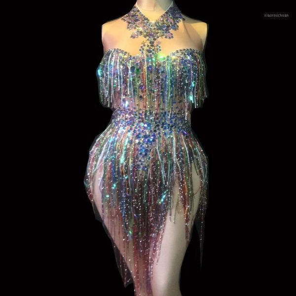 

colorful fringes rhinestones bodysuit women stage costume sleeveless jumpsuit nightclub female dancer singer show bright leotard1, Black;red