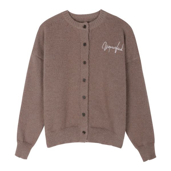 

2021 new soft embroidered letter wax around neck female fall cardigan sweater vintage w935, White;black