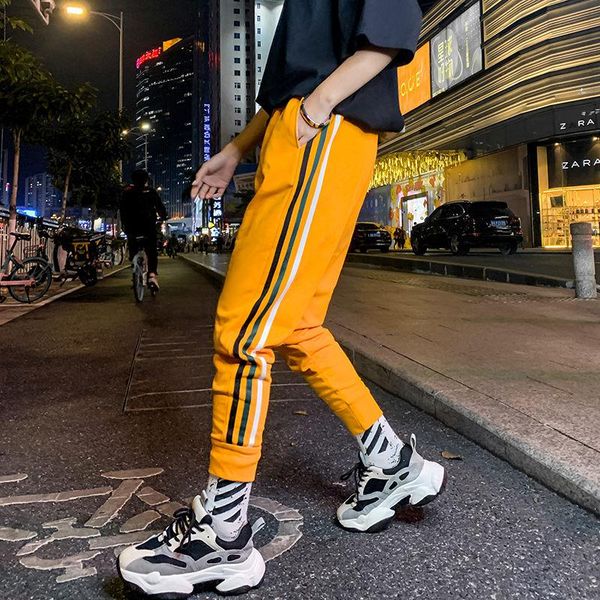

casual 5 color rainbow striped sports pants men yellow comfortable jogger pants trousers men streetwear hip hip dancing dj, Black