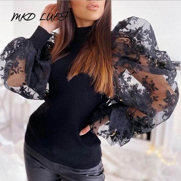 

elegant mesh sheer puff sleeve blouse women long sleeve casual blouse blusas mujer de moda1, White