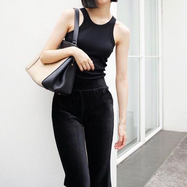 

women stretch sleeveless vest black gray white solid color o-neck casual vest