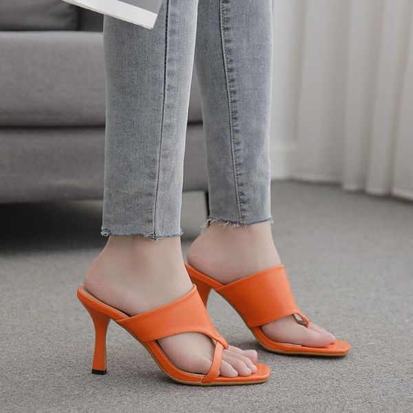 

slippers 2021 women's summer high heels leisure ladies flip flop fashion rubber shoes female leather elegant footwear, Black