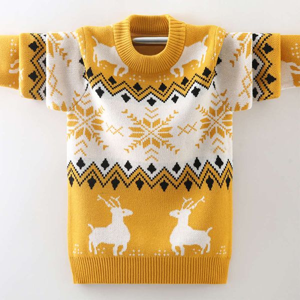 

thickened autumn and winter wear cashmere boys' sweater cotton pullover korean jacquard round neck children's t-shirt fashion, Blue
