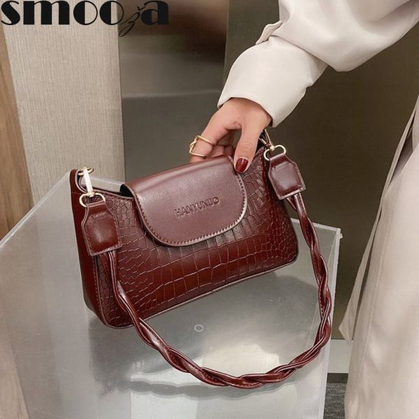 

hbp smooza pu leather shoulder bags for women fashion crocodile pattern baguette