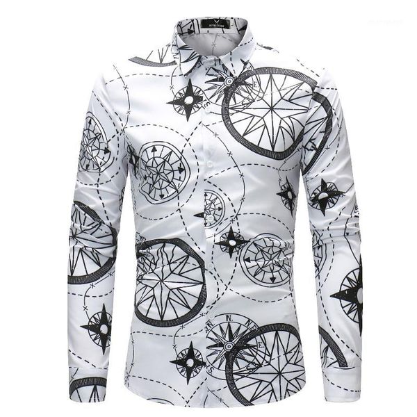 

mens 3d printed floral shirts long sleeve shirts 2018 new arrival turn down collar mens casual slim fit plus size -4xl1, White;black