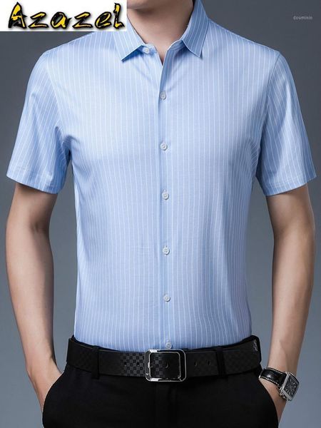 

azazel men shirts real silk stripe shirt summer clothes men's short sleeve shirt single breasted dress shirts krd-hl81111, White;black