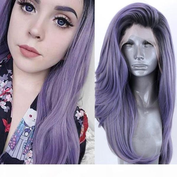 

quinlux wigs synthetic hair ombre purple wavy lace front wigs for black women african hair cosplay glueless heat fiber two tone